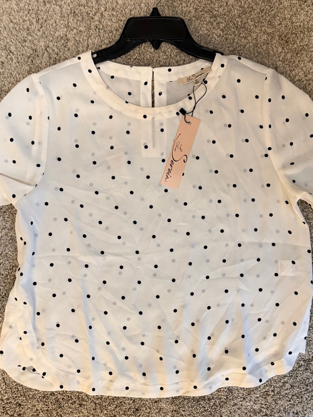 Polka Dot Short Sleeve Blouse in White by Lee Soleil